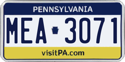 PA license plate MEA3071