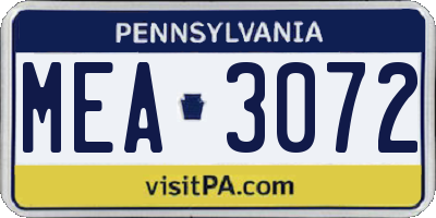 PA license plate MEA3072
