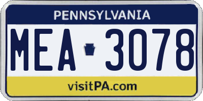 PA license plate MEA3078