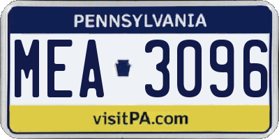 PA license plate MEA3096