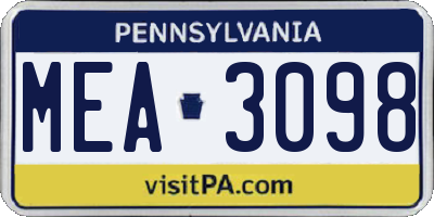 PA license plate MEA3098