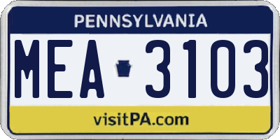 PA license plate MEA3103