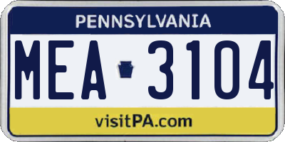 PA license plate MEA3104