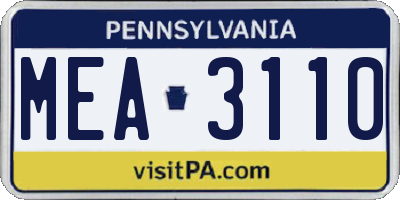 PA license plate MEA3110