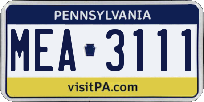 PA license plate MEA3111