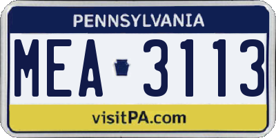 PA license plate MEA3113