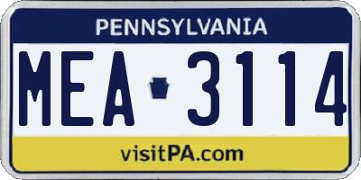 PA license plate MEA3114