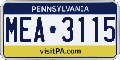 PA license plate MEA3115
