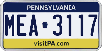 PA license plate MEA3117