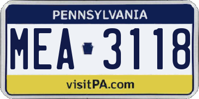 PA license plate MEA3118