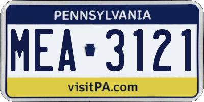 PA license plate MEA3121