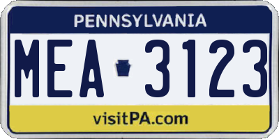 PA license plate MEA3123