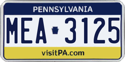 PA license plate MEA3125
