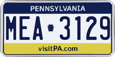 PA license plate MEA3129