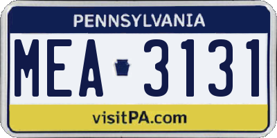 PA license plate MEA3131