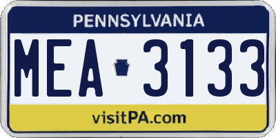 PA license plate MEA3133