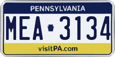 PA license plate MEA3134