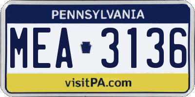 PA license plate MEA3136