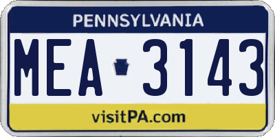 PA license plate MEA3143