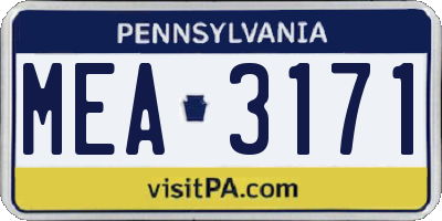 PA license plate MEA3171