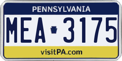 PA license plate MEA3175
