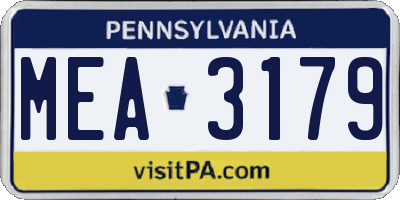 PA license plate MEA3179
