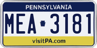 PA license plate MEA3181