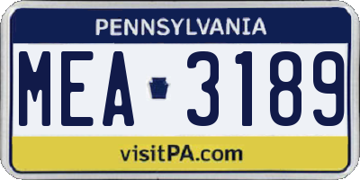 PA license plate MEA3189