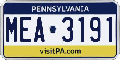 PA license plate MEA3191