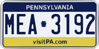 PA license plate MEA3192