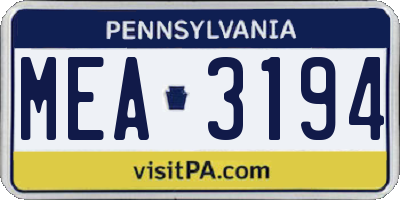 PA license plate MEA3194