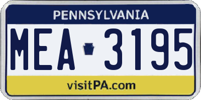 PA license plate MEA3195