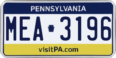 PA license plate MEA3196