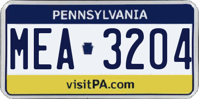 PA license plate MEA3204