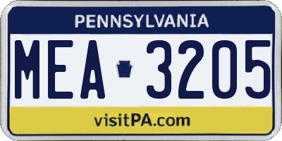 PA license plate MEA3205