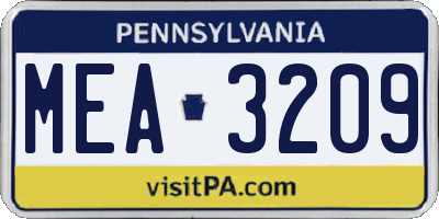 PA license plate MEA3209