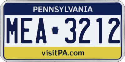 PA license plate MEA3212