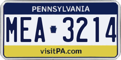 PA license plate MEA3214