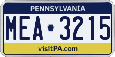 PA license plate MEA3215
