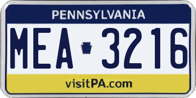 PA license plate MEA3216