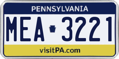 PA license plate MEA3221