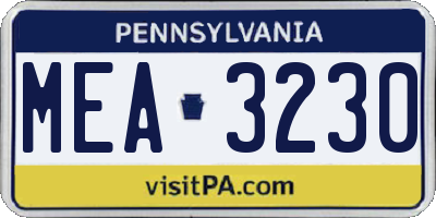 PA license plate MEA3230