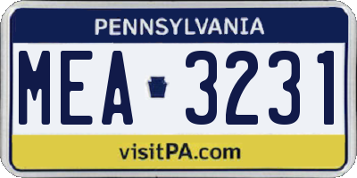 PA license plate MEA3231