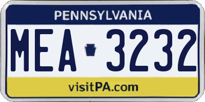 PA license plate MEA3232