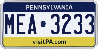 PA license plate MEA3233