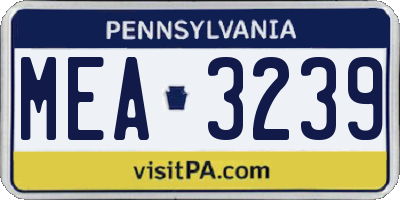 PA license plate MEA3239