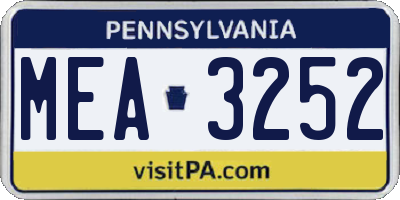 PA license plate MEA3252