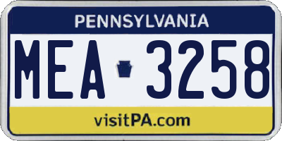 PA license plate MEA3258