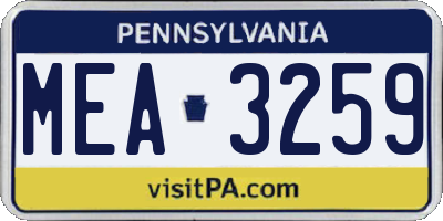 PA license plate MEA3259