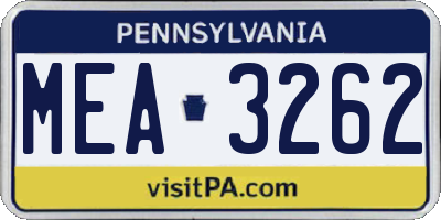 PA license plate MEA3262